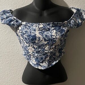 Floral Blue and White Women's Top